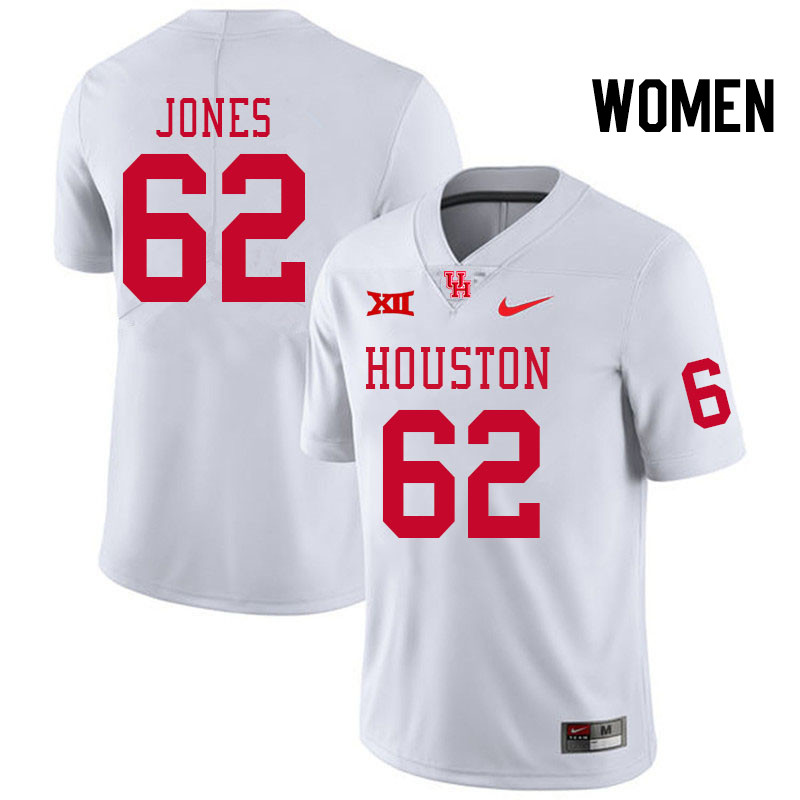 Women #62 Karson Jones Houston Cougars Big 12 XII College Football Jerseys Stitched-White